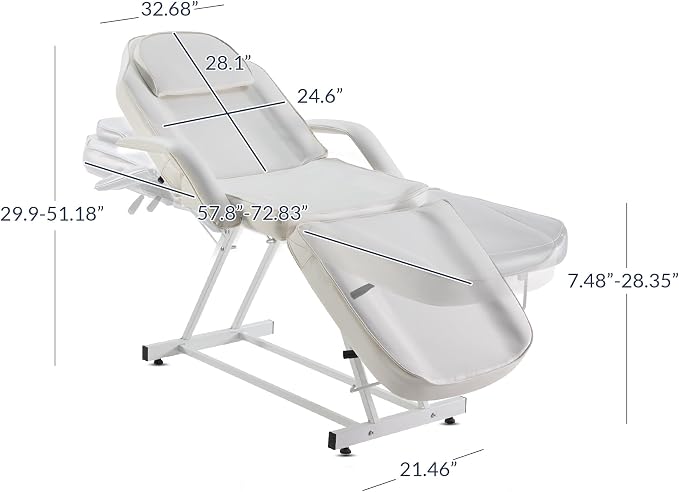 BELLEZE Adjustable Tattoo Table Chair Salon Bed Eyelash Microblading Esthetician Equipment for Professional Massage Facial Lash Beauty Treatment Spa - White