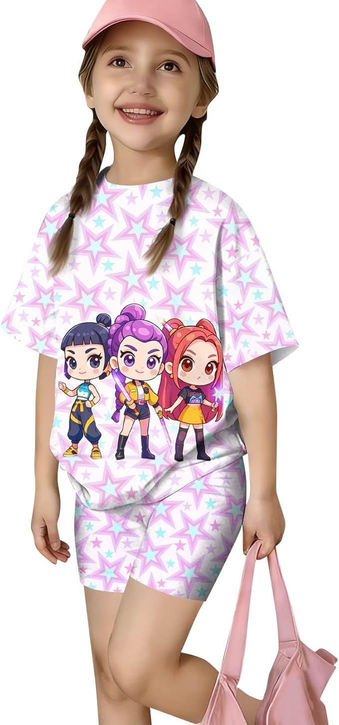 K-POP DEM0N Hunters Outfits for Girls, 2 Piece T-Shirts and Apparel Sets Birthday Gift