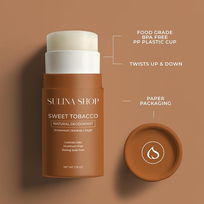 Sulina Shop Natural Deodorant, Aluminum Free, Sweet Tobacco | Smooth sweet tobacco scent, Sensitive skin-friendly, Baking soda-free, Gentle odor protection