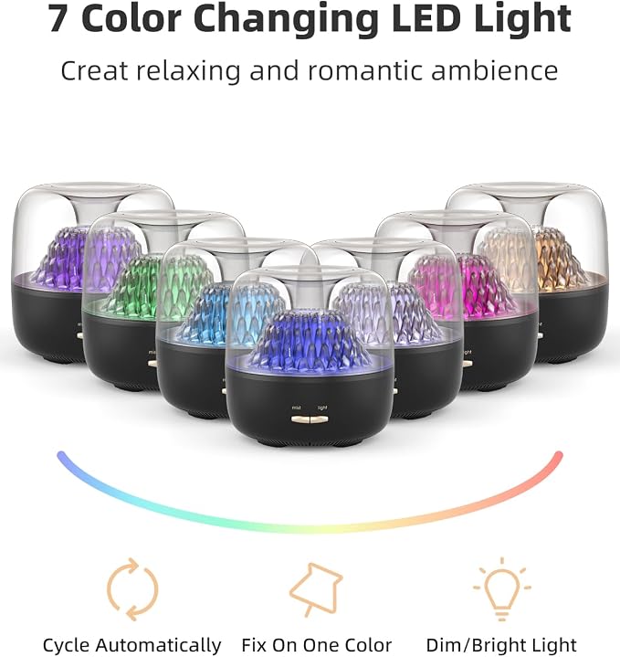Small Essential Oil Diffuser for Home, Stylish Volcano Mountain View & Colorful Light,200ml Aromatherapy Aroma Diffusers, Small Size for Personal Office Desk Bedroom Bathroom
