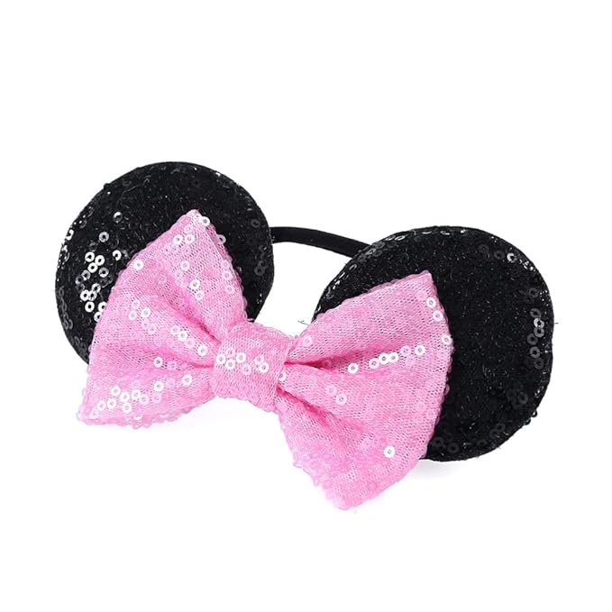 JIAHANG Mouse Ear Headband with Sequin Bow, Soft Elastic Hair Bow Hair Band, Party Headwear for Baby Girls Newborn Infant Toddlers, kids, Gilrs