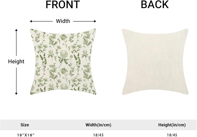 AEIOAE Sage Green Spring Pillow Covers 18x18 Inch Set of 2, Wild Flower Leaves Plant Throw Pillows Case,Seasonal Floral Outdoor Decorative Farmhouse Decor Cushion Covers for Home Sofa Bed Couch