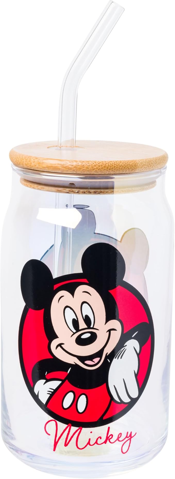 Silver Buffalo Disney Mickey and Friends Featuring Minnie 2 Pack Glass Jar Tumbler with Bamboo Lid and Glass Straw, 16 Ounces