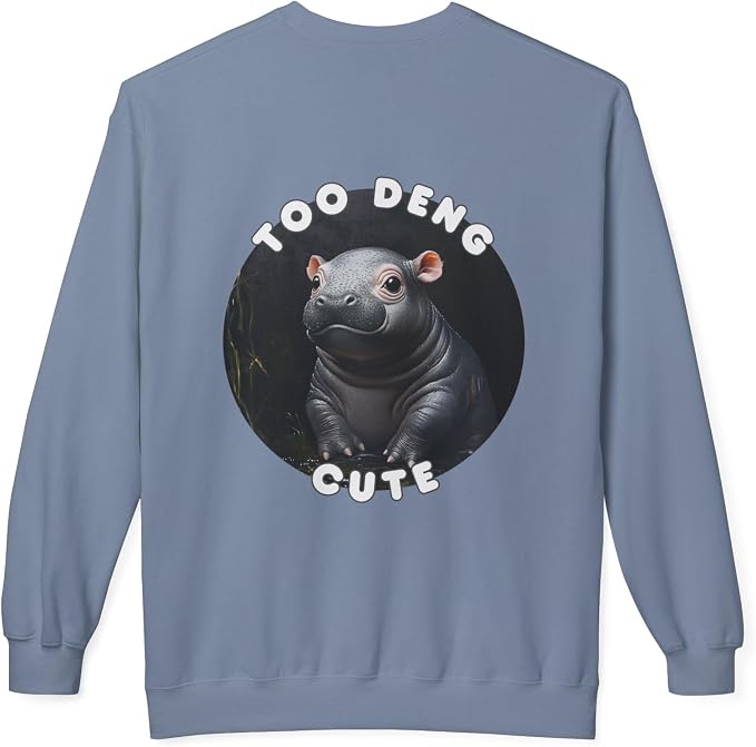 Unisex Fleece Crewneck Sweatshirt - Too Deng Cute Moo Deng Hippo, Cozy Cotton Blend, Classic Relaxed Fit