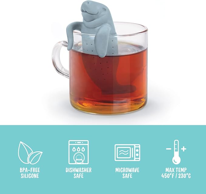 Genuine Fred, MANATEA, Manatee Reusable Silicone Tea Infuser, Blue, Fun Gift for Tea Lovers, Clever Kitchen Gadget