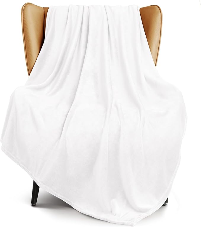 Exclusivo Mezcla Soft Large Fleece Throw Blanket for Couch, Pure White | 50x70 Inches, Double-Sided Brushed Flannel, Lightweight Plush Cozy Blanket for Home Decor, All Season, Machine Washable