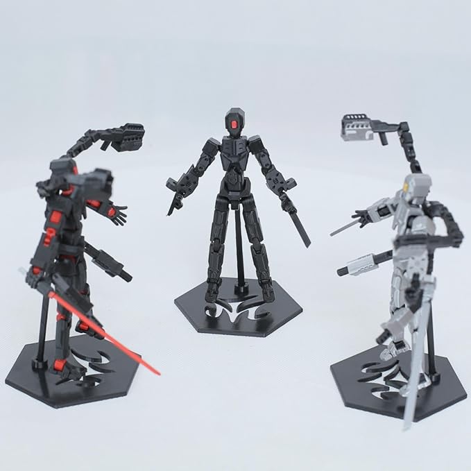 T13 Action Figure Set, 3D Printed Dummy 13, Titan 13 with 6 Arms, T 13 Multi-Jointed Movable, Lucky 13 Robot Desktop Decorations for Game Lovers Toys (Assembly Completed) (Black)