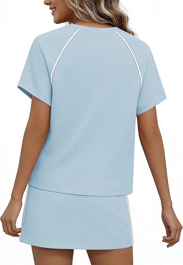 Womens 2 Piece Skirt Sets Summer Tennis Outfits Vacation Skort Set | Two Piece Sets, Short Set, Athletic Workout Golf Outfits, Crew Neck, Color Block, Drawstring, Workout Mathcing Lounge Sets