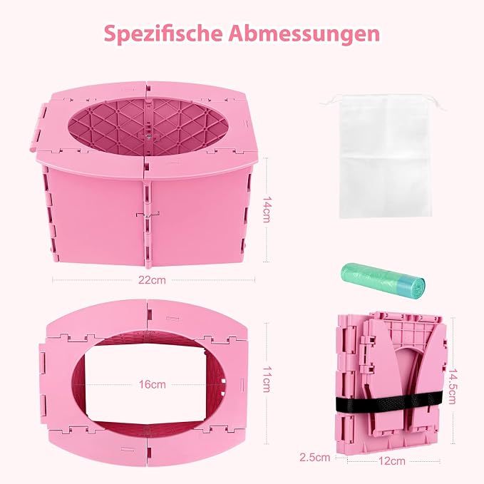Travel Potty for Kids, Reusable Portable Folding Potty for Toddler, Foldable Toilet for Outdoor Camping, Toddler Potty Seat(Pink)