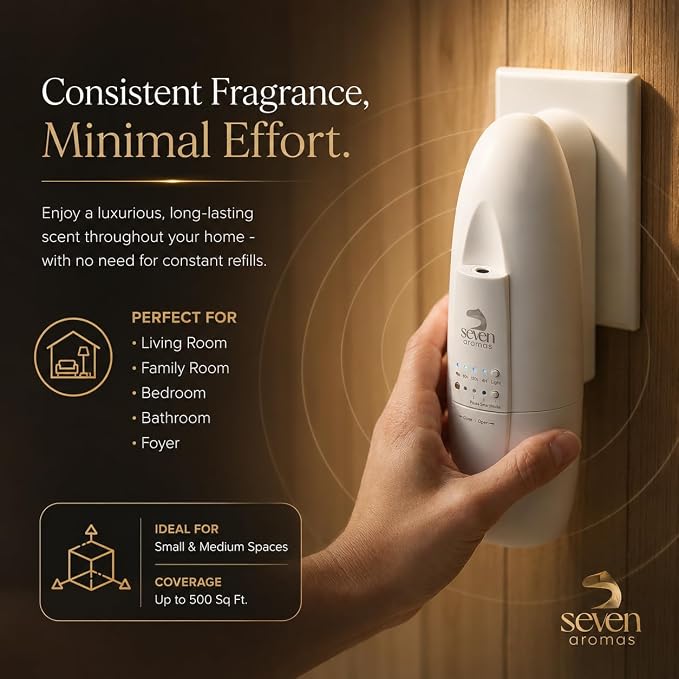 Plug in Waterless Essential Oil Diffuser for Home & Office - Cold Air Aroma Diffuser Covers Up to 500 Sq Ft, Silent Wall Plug in Scent Diffuser, Mess-Free Oil Diffuser for Aromatherapy (White)