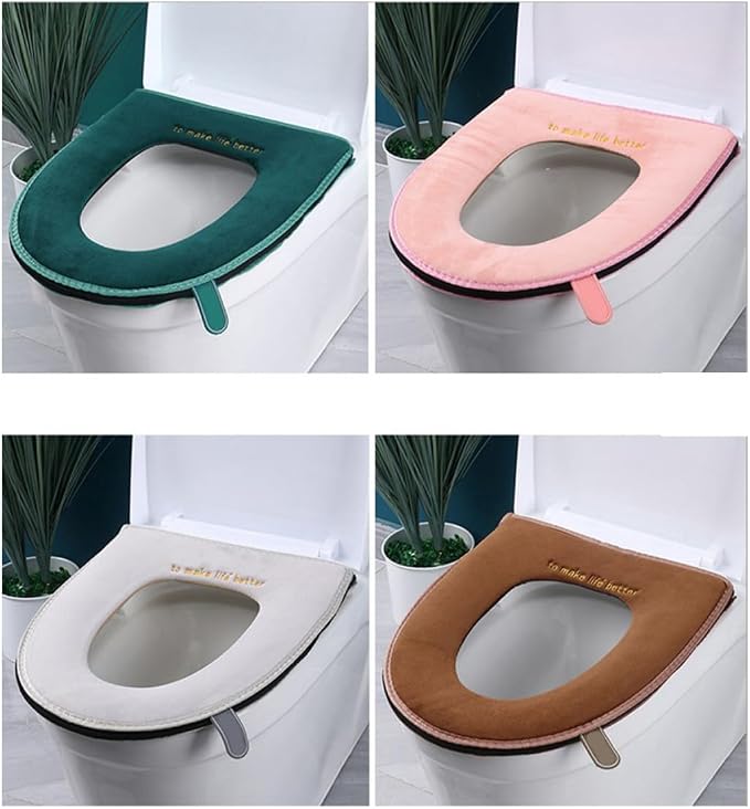 LABRIMP 2pcs Thickened Winter Bathroom Toilet Seat Cover Washable and Reusable Cushion Pad for Added Toilet Seats Easy Installation Random