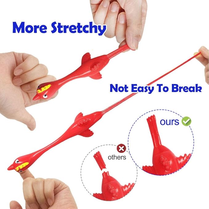 Slingshot Chicken Rubber Chicken Flick Chicken Flying Chicken Flingers Stress Gag Toys, Rubber Chicken Slingshot Funny Christmas Stuffers Easter Chicks Novelty Gifts for Kids (Red 10 Pcs)