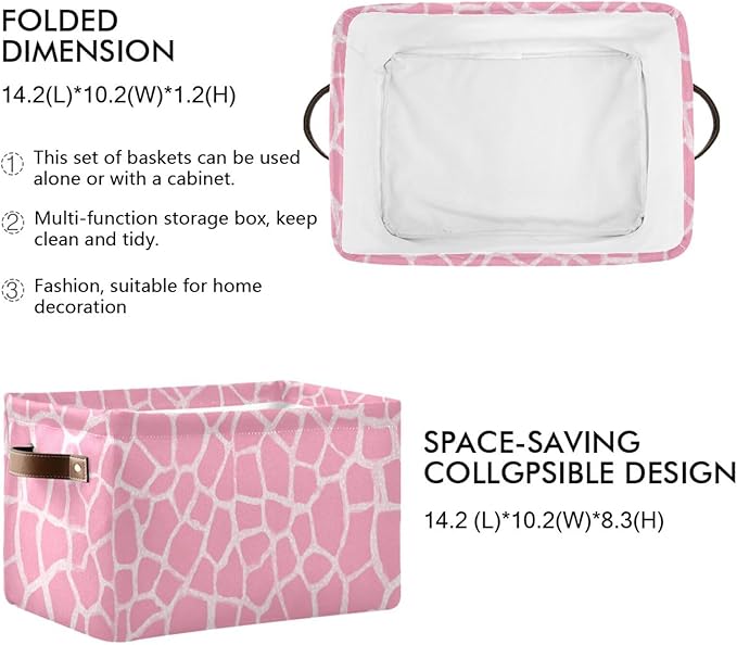Aslsiy Storage Basket Abstract Modern Giraffe Print Nursery Bins Pink Baby Box Canvas Clothes Shelf Basket Laundry Hamper Gift Basket for Home Closet 1 Pcs