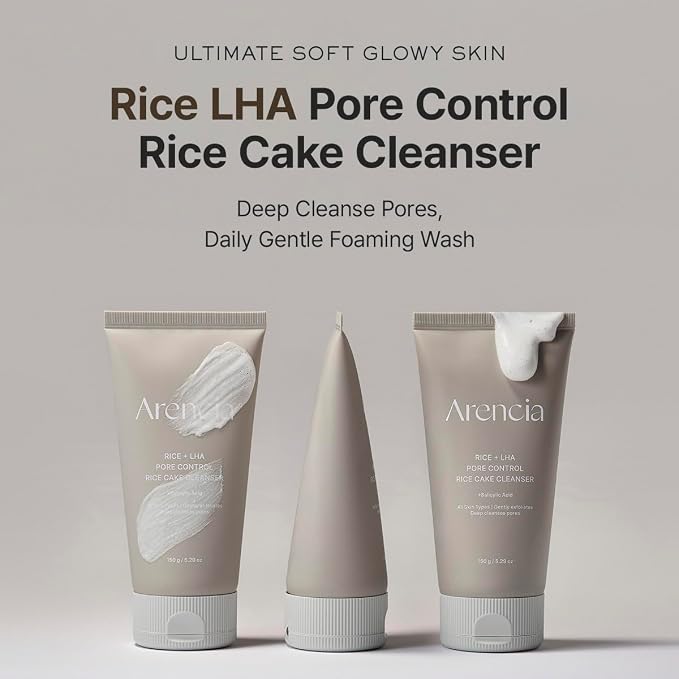 ARENCIA Rice + LHA Pore Control Rice Cake Cleanser with Salicylic Acid - Deep Cleansing, Gentel Exfoliation, All skin types, Korean Face Wash 150ml / 5.07 fl oz