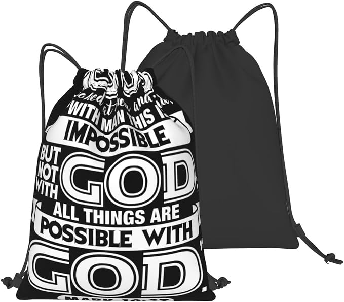 with God All Things are Possible Christian Faith Drawstring Backpack Bag Large Gym Sackpack Yoga Packet