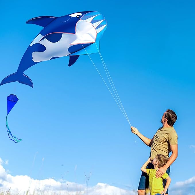 HENGDA KITE 3D Kite for Kids and Adults,Easy to Fly,Excellent Fabric and Structure Design，Huge Frameless Soft Parafoil Giant Whales Dolphins Kite