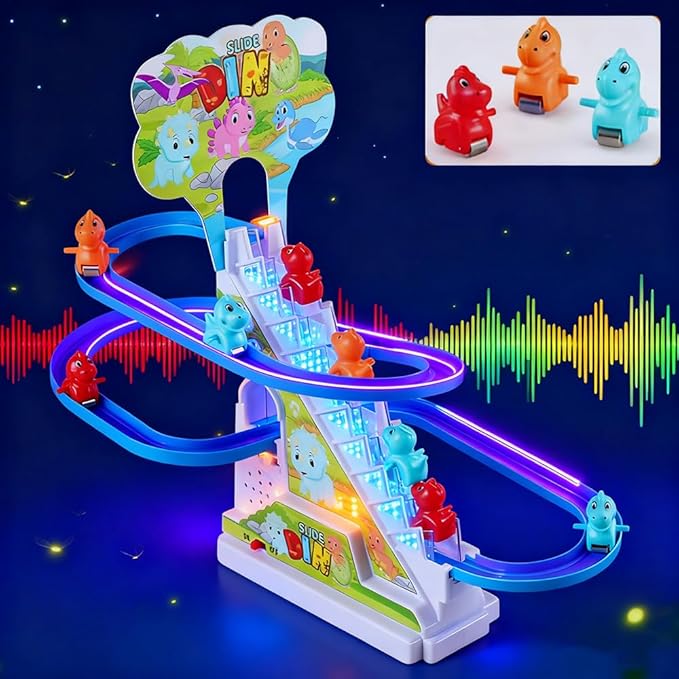 Dinosaur Climbing Toy Set Electric Light Slide Climbing Toys for Automatic Stairs,Playful Santa Race Game Christmas Roller Climbing Toys with LED Light and Music for Toddlers Boys Girls