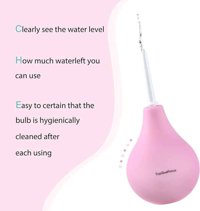 TopQuaFocus 8oz Enema Bulb Kit Anal and Vaginal Douche Bulb for Men Flushing System Enemas Silicone Bulb 4 Replaceable Tips (Pink, 224ml)