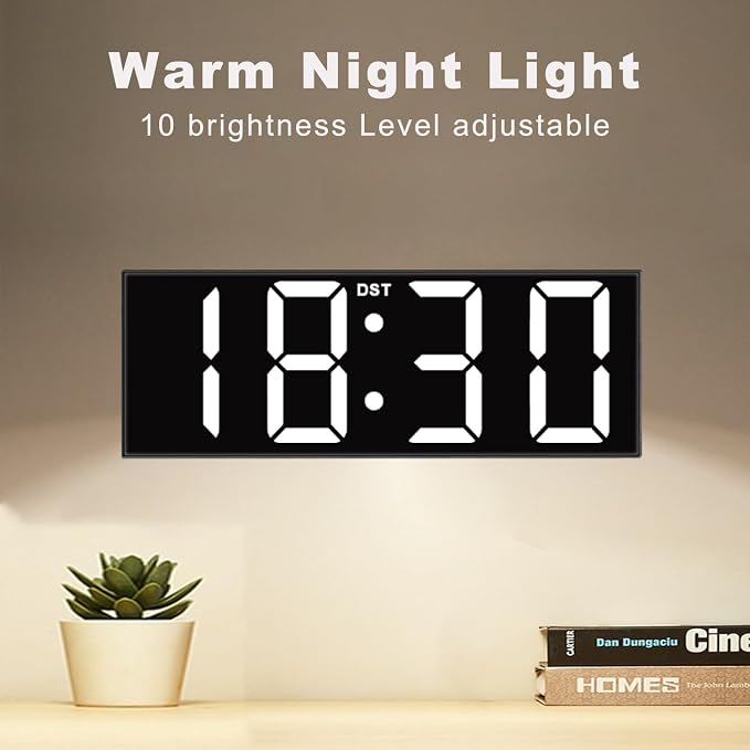 JALL Digital Wall Clock Large Display with Big LED Numbers, Remote Control, 8 RGB Colors, Auto DST, Night Light for Classroom Living Room Bedroom Birthday Gift for Senior (White Font, 12 inches)