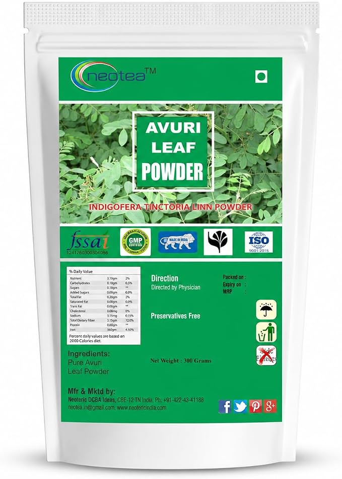 neotea Avuri Ilai Powder (Indigofera Tinctoria) 300g | Indigo Leaf Powder | 100% Pure Herbal Powder | Natural Hair Care Ingredient