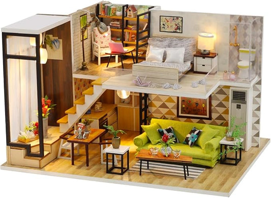 MAGQOO Miniature House Kit DIY Miniacture Dollhouse Kits with Furniture and LED 1:24 Wooden Dollhouse Kit (Romantic Nordic)