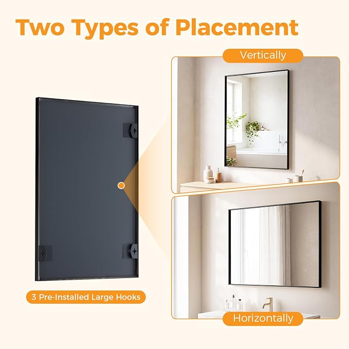 Sweetcrispy Bathroom Mirrors for Over Sink, 30" x 36" Rectangle Wall Mount Mirror with Metal Frame, Modern Vanity Mirror with Tempered Glass, for Home Decor, Anti-Rust, Black