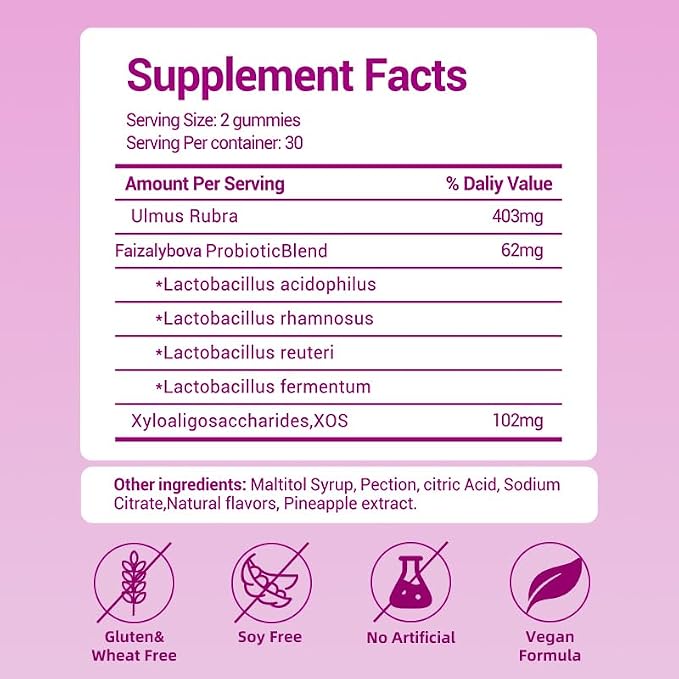 Her Juicy Feminine Probiotics Gummies with Slippery Elm, Tropical Pineapple Flavor | Supports ph Balance for Women, Digestive & Immune Health | 60 Gummies (1 Pack)