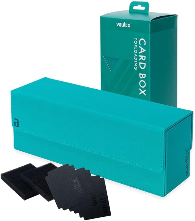 Vault X Card Storage Box, Exo-Tec Material, Detachable Magnetic Lid, with Dividers & Foam Fillers, for Trading Cards (Teal)