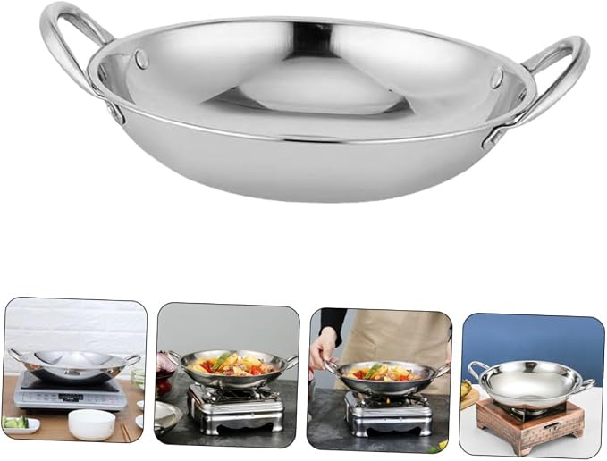 Zerodeko Stainless Steel Round Bottom Hot Pot Korean Style Stir-fry Pan Individual Pot