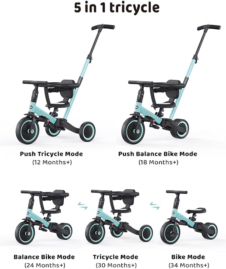 newyoo Toddler Tricycles for 1-3 Year Olds, Toddler Bike, Baby Balance Bike, Christmas and Birthday Gift for Boy and Girl, Trike with Push Handle, Safety Guard, Safety Belt, Blue, TR008 | for 1-3 Year Olds, Toddler Bike, Baby Balance Bike, Safety Guard