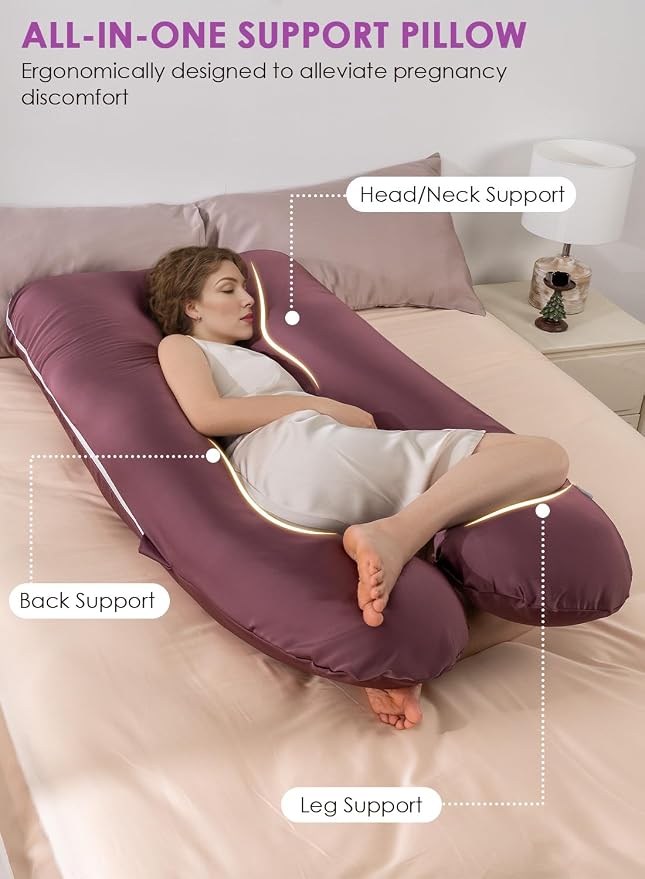 QUEEN ROSE Pregnancy Pillow, U Shaped Full Body Pillows for Sleeping Support, Maternity Pillow for Pregnant Women, Shiny Dark Purple