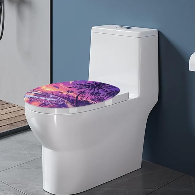 Hawaii Toilet Seat Cover for Bathroom Purple Hawaii Toilet Lid Covers for Bathroom Elongated Dust Cover Replacement Soft Bathroom Replacement Elongated Oval Round Lid Easy to Clean