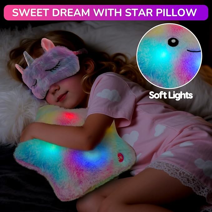 Mermaid Gifts for Girls Age 4-6 6-8, Surprise Toys for Girls Ages 6-7 8-10 with Light Up Star Pillow, Diary, Unicorn Headband & Sleep Mask, Birthday Gifts for 4 5 6 7 8 9 10 Year Old Girl Xmas Gift