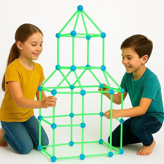 Batzo Glow-in-The-Dark Small Fort Building Kit (122 Pcs) – Sturdy Rods & Connectors Construction Set | Creative and Learning STEM Toy, Easy to Build Indoor Playhouse for Kids Ages 4+
