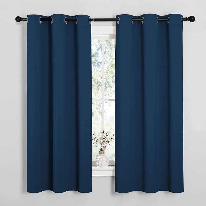 NICETOWN Moroccan Blue Room Darkening Curtains for Kitchen, Window Treatment Thermal Insulated Solid Grommet Room Darkening Curtains/Drapes for Bedroom (Set of 2, 42 inches Wide by 48 inches Long)