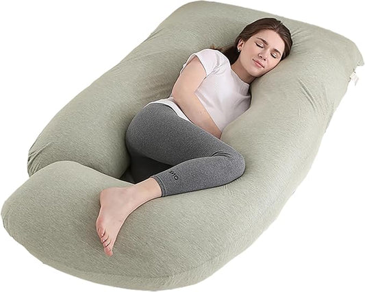 Jcickt Pregnancy Pillow for Sleeping,59 inch Maternity Pillow with Removable Washable Cover,J-Shaped Cooling Full Body Pregnant Pillow -Support for Backs,Legs, Belly, HIPS, Improve Sleep -Pea Green