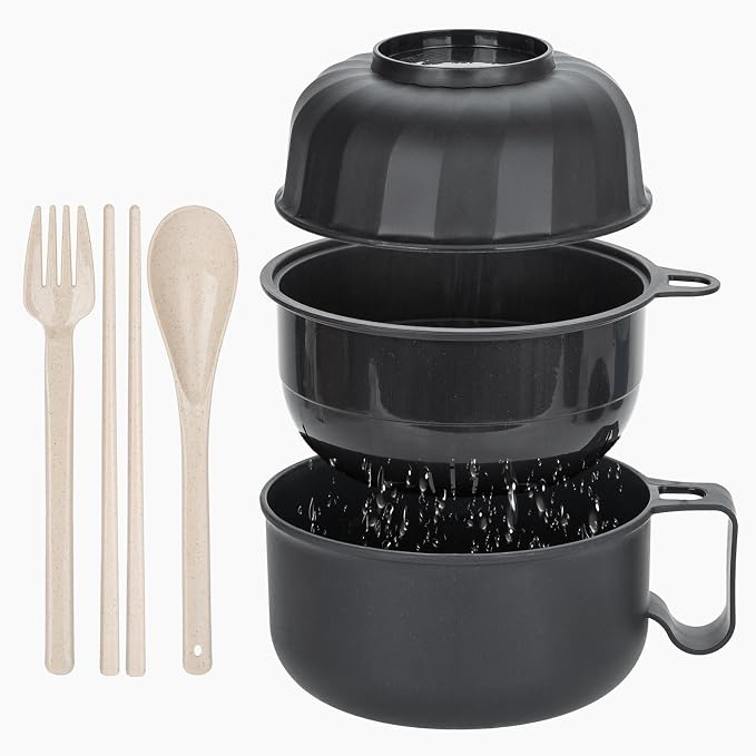 Large Ramen Bowl, Ramen Noodle Bowls Microwavable, Ramen Cooker with strainer, Microwave Pasta Cooker, Ramen Bowl Microwave Gift for College Boys Girls Male Female Dorm Room Essentials Instant Lunch