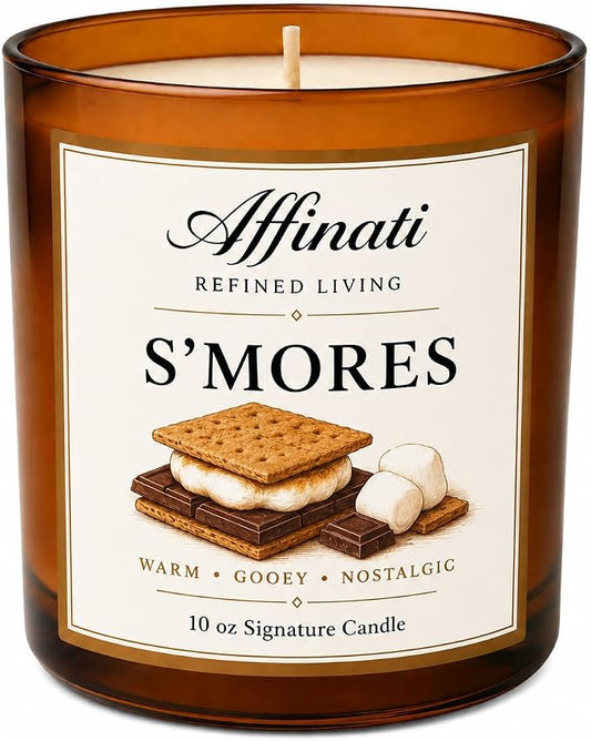 Affinati S'Mores 10 oz Scented Candle – Long Lasting Luxury Soy Blend Candle for Home, Strong Scent Throw Sweet Graham Cracker Chocolate Marshmallow Candle, Premium Home Fragrance Gift