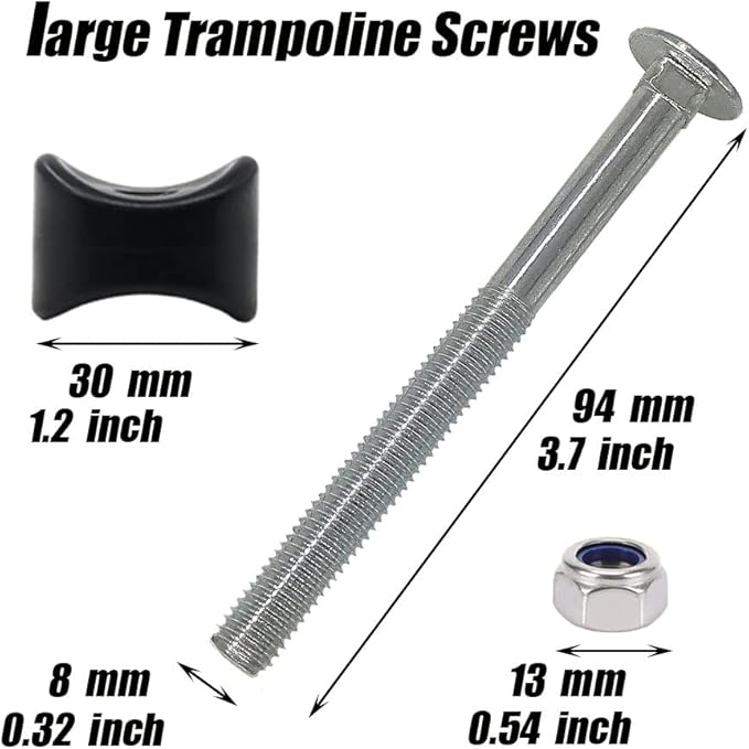 6 Pack 8mm x 94mm Steel Trampoline Screws - Long Screw Replacement Parts and Accessories to Enhance Stability