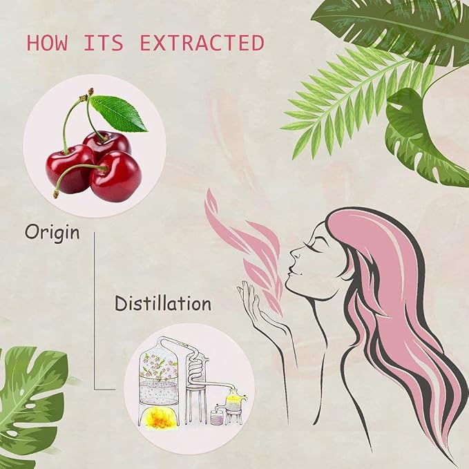 Cherry Essential Oil - 100% Pure Organic Natural Plant (Prunus avium) Cherry Oil for Diffuser, Aroma, Massage, Perfume, Skin - 0.33oz