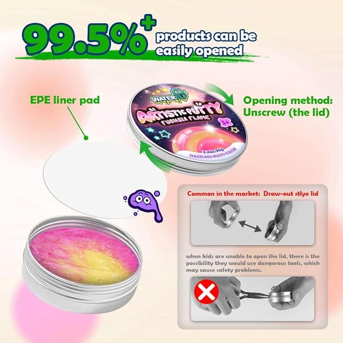 WATERELF Putty for Kids, Fidget Stress Relief Play Putty for Boys Girls Adults, Non-Sticky Therapy Toys - 3.11 Inch 3.2 Oz - P011-Pink/Yellow