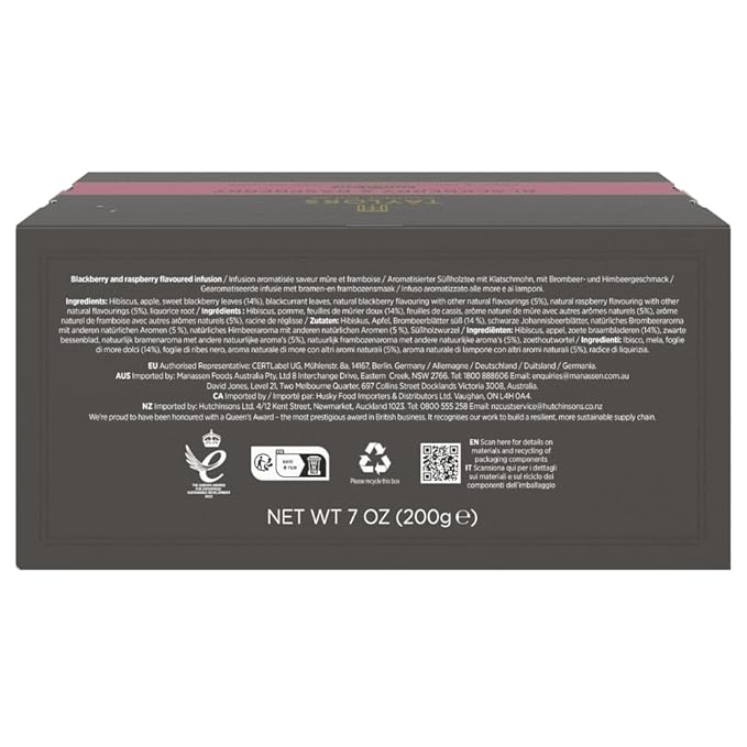 Taylors of Harrogate Blackberry & Raspberry, Herbal Tea, Individually Wrapped Bags, 100 Count (Pack of 1), Sweet, Tart & Tangy, Caffeine-Free, Enjoy Hot or Iced, 100 Teabags