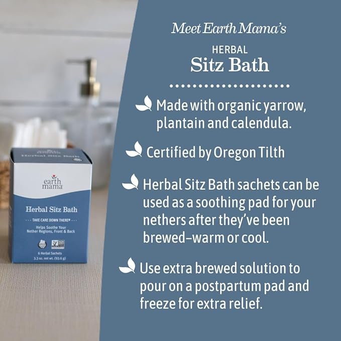 Earth Mama Herbal Sitz Bath | Pregnancy & Postpartum Essentials, Soothing Sitz Bath for Hemorrhoids with Witch Hazel, & Calendula, 6-Count (2-Pack)