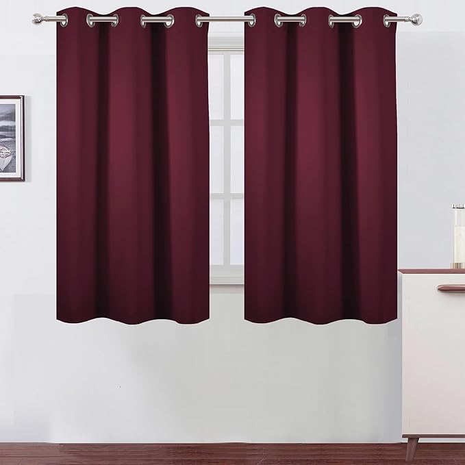 LEMOMO Burgundy Red Blackout Curtains 34 x 54 Inch Length/Set of 2 Curtain Panels/Thermal Insulated Room Darkening Blackout Curtains for Bedroom