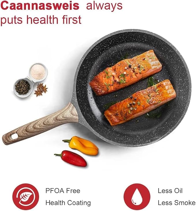 Caannasweis 8 Inch Small Frying Pan Nonstick Granite Skillet for Stove Top | Non Stick Omelette Frying Pans, Omelet Egg Pan, Stone Cookware Chef's Pan, Induction Compatible, PFOA Free (Gray, 8 Inch)
