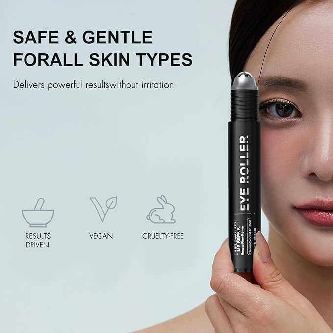 Loxadz Under Eye Brightener Serum with Cooling Rollerball, Zero Irritation Retinol Eye Cream for Puffy Bags, Fine Lines and Wrinkles, Hydrating Massage Roller for Dark Circles, 0.52 fl.oz