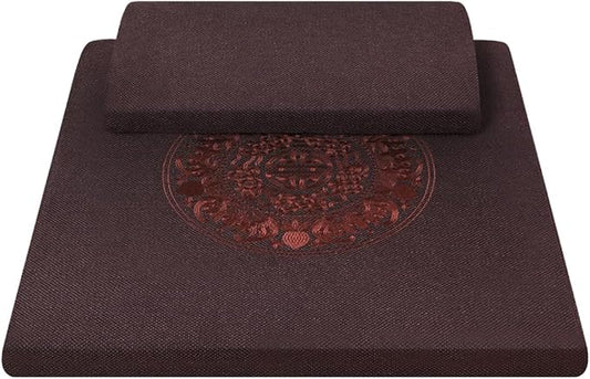 Square Meditation Cushion Mat Set with Washable Cotton Linen Cover, Larger Thick Yoga Mat Bolster Floor Pillows Seating for Adults Upgraded Meditation Accessories coffee-60 * 5cm
