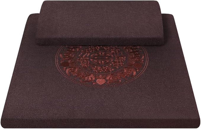 Square Meditation Cushion Mat Set with Washable Cotton Linen Cover, Larger Thick Yoga Mat Bolster Floor Pillows Seating for Adults Upgraded Meditation Accessories coffee-70 * 5cm