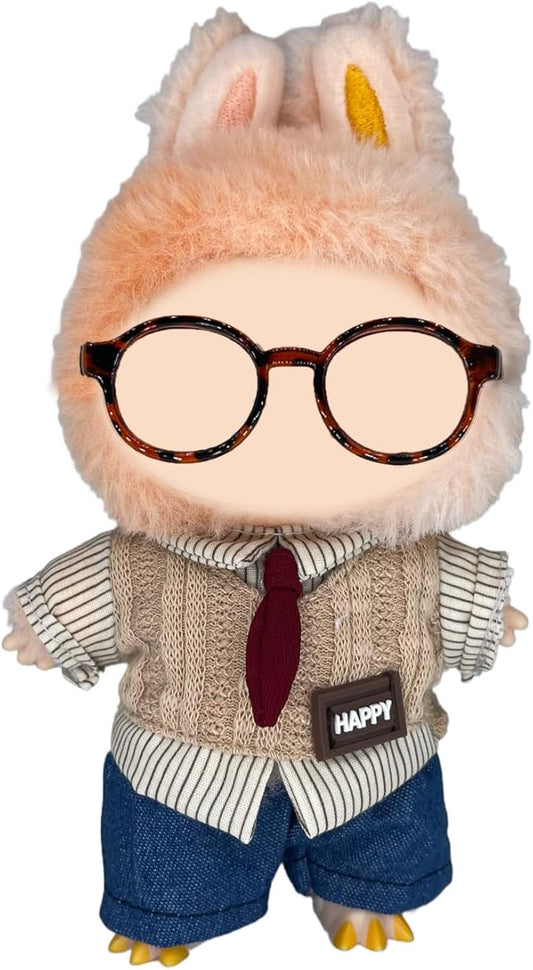 [4 in 1] 17cm Doll Clothes(NO Doll), Cute Dolls Outfit Accessories with Uniform & Glasses Small Kawaii Clothes Set for Dolls (Style 14)