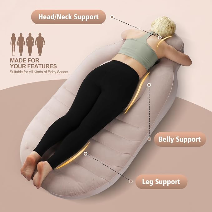 Inflatable Pregnancy Pillow with Belly & Head Hole, Prone Pregnancy Pillow for Stomach Sleepers, Maternity Air Mattress for Belly Support, Pregnancy Pool Float for Tummy Relaxation & Massage, Gray